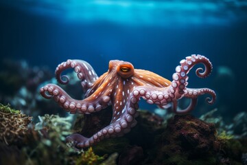 Wall Mural - octopus swimming underwater in the sea water