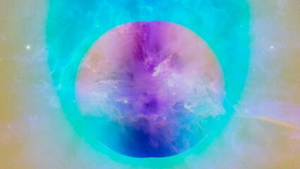 Wall Mural - looping animation of flying through glowing nebulae clouds and stars field. seamless loop galaxy exp