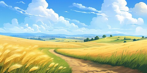 Wall Mural - Idyllic Wheatland under Bright Sky, Generative AI