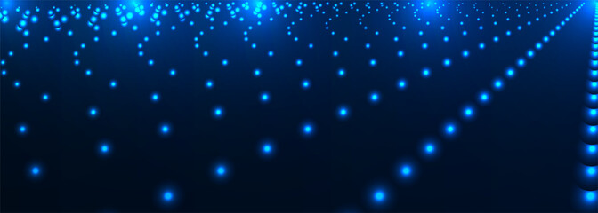 Poster - Digital abstract vector technology particle wave in dark blue background. Hi tech particles wire network concept. Futuristic technology science background. Vector illustration