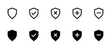 Sheild Icons. Sheild Verified, Add, Remove, Minus Icon. Editable Stroke. Line, Solid, Flat Line, And Suitable For Web Page, Mobile App, UI, UX Design.