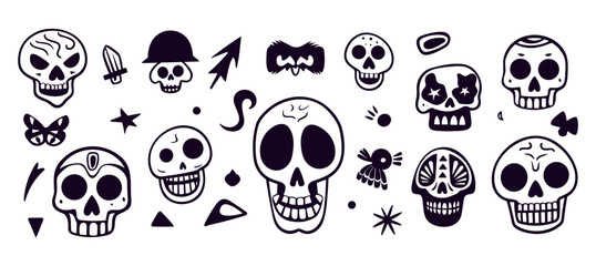 Wall Mural - abstract skull collection. decorative skulls doodle style and various elements. crazy horror, hallow