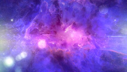Wall Mural - looping animation of flying through glowing nebulae clouds and stars field. seamless loop galaxy exp