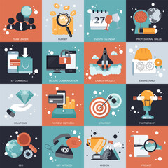 Wall Mural - business, management, technology colorful icon collection. flat vector illustration