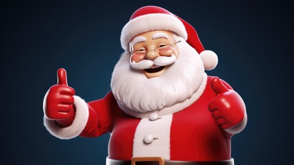 Santa Claus showing thumbs up, 3D rendering. Santa Claus figurine on a studio background.