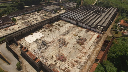 Abandoned Factory. Building Destruction. Aerial Photography