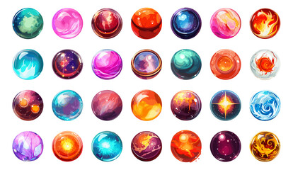 Wall Mural - Power magic orbs set. Bright colors magic spheres isolated on white background, energy balls vector images