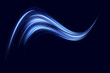 Blue light trail, wave speed, trace line twirl. Abstract light lines of movement and speed with white color glitters
