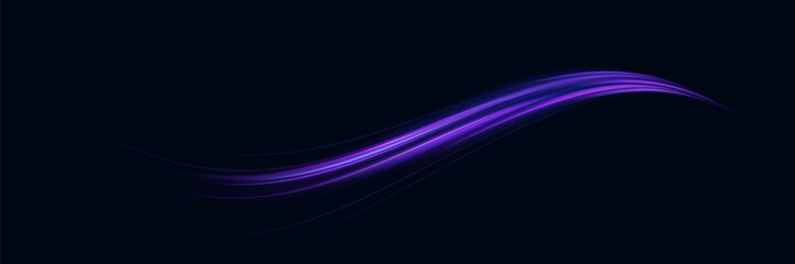 Poster - Lines in the shape of a comet against a dark background. Vortex streams of neon light. Magic of moving fast lines. Laser beams, horizontal light rays. Vector.