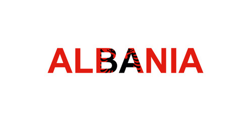 Wall Mural - Letters Albania in the style of the country flag. Albania word in national flag style.