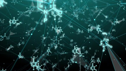 Wall Mural - animation of structural chemical formulas on a white background in abstract digital space. video loo