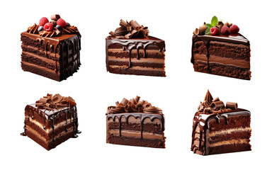 Wall Mural - Collection set of sweet and tasty chocolate cake isolated on a transparent background, cut out