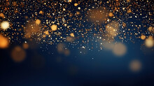 Gold Glittering Background For Banners And As A Basis For Text And Products On The Theme Of Christmas, Celebrations Or Birthdays. Romantic Starry Sky Illustration