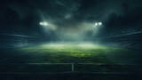 Fototapeta Sport - textured soccer game field with neon fog, center, midfield