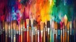 Colorful paintbrushes and paint,  motley watercolor paint, brightly art, art school artistic drawing, multicolored batik multicolored design, creative exhibition art paint, luminous radiant craft