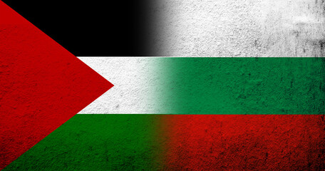 Wall Mural - Flag of Palestine and The Republic of Bulgaria National flag. Grunge background