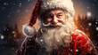 Close up of smiling santa claus with fantasy light background