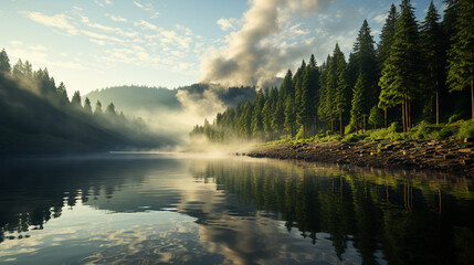 Poster - morning in the mountains HD 8K wallpaper Stock Photographic Image