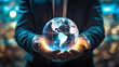 © Phoenix AI Photo - Businessman holding a globe model showing that business on the planet is growing, business concept