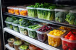 © Slepitssskaya - Pre-cooked vegetables in reusable box containers in the fridge