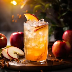 Apple cider with brown sugar rim and cinnamon stick, Christmas, Thanksgiving, Happy New Year Drinks