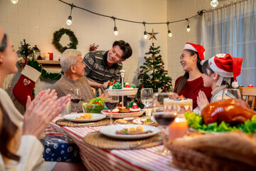 Asian family's Christmas celebration in their home