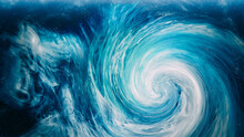 Ink Swirl Background. Ocean Wave. Blue White Cerulean Glitter Vapor Vortex Abstract Sea Whirlpool Illusion Magic Water Spiral Captivating Art.