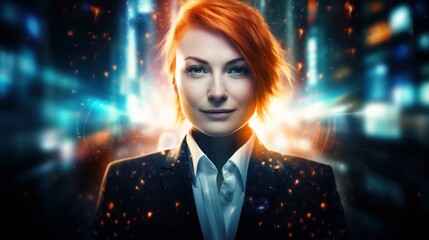 Wall Mural - a woman with red hair and a black suit