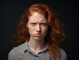 Poster - a woman with red hair and freckles making a face