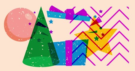 Poster - Risograph gift box with geometric shapes animation. Moving holiday object in trendy riso graph design video.