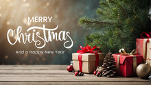 Horizontal Banner For Christmas And New Year With Copy Text