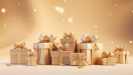 Wall Mural - Christmas gold colored present gift boxes
