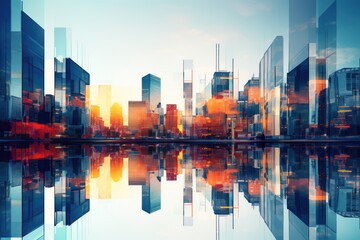 Aufkleber - city buildings skyline in contemporary color style and futuristic effect. Real estate and real estate development,