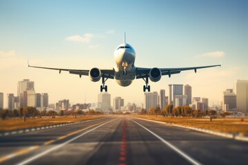 Aufkleber - airplane landing airport in modern city