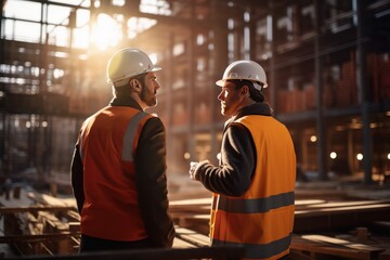Poster - young male architects at building construction site