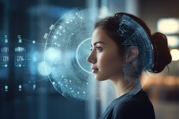 Poster - Woman with future technology concept,AI (artificial intelligence) concept.deep learning