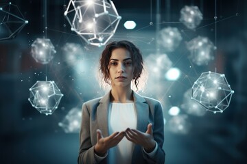 Poster - Woman with future technology concept,AI (artificial intelligence) concept.deep learning