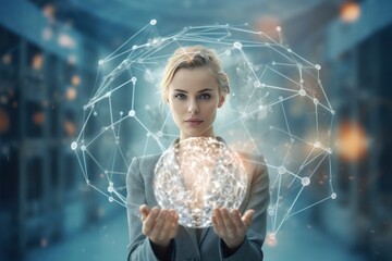 Poster - Woman with future technology concept,AI (artificial intelligence) concept.deep learning