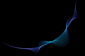 Aufkleber - Abstract round curve by lines wavy flowing colorful blue green gradient isolated on black background. Vector in concept modern, technology, science, music.