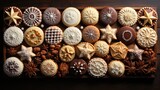 Fototapeta Nowy Jork - Delicious and cozy Christmas gingerbread cookies with patterns New Year's background