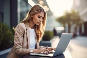 Wall Mural - Beautiful woman using smartphone and laptop to shop online and pay with credit card at home