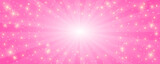 Fototapeta  - Sunburst pink background. Cartoon radial light backdrop. Retro comic pattern with rays and sparkles and stars. Vector wallpaper