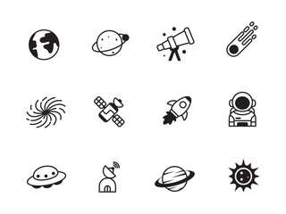 Canvas Print - set of astronomy icons with black color on white background. astronomy sign collection