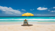 Beach chair and umbrella on tropical beach with turquoise water