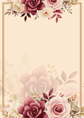 Wall Mural - Red pink and beige vector frame with foliage pattern background with flora and flower