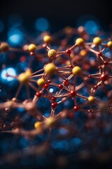 Poster - Abstract close-up photo of a molecule structure on a dark blue background