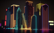 Futuristic Las Vegas Cityscape, Neon Lights, City Skyline At Night