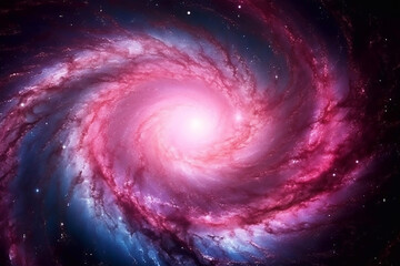 spiral pink and blue galaxy clusters in space.