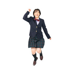 Aufkleber - ジャンプする制服を着た女子学生　切り抜き背景透過PNG