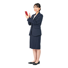 Aufkleber - スマホを使うスーツを着た女性　切り抜き背景透過PNG